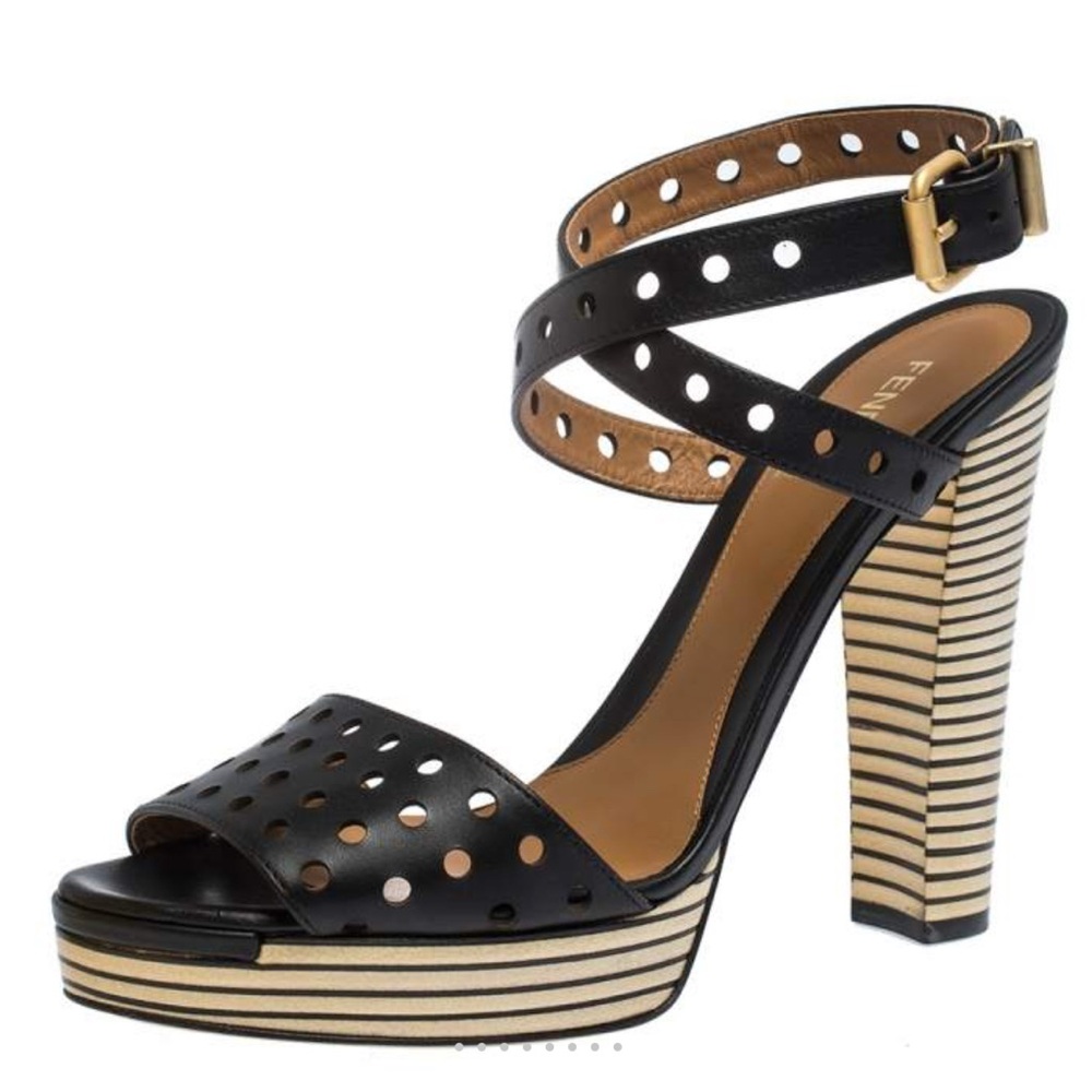 Fendi Black and Tan Heels with Strappy Design